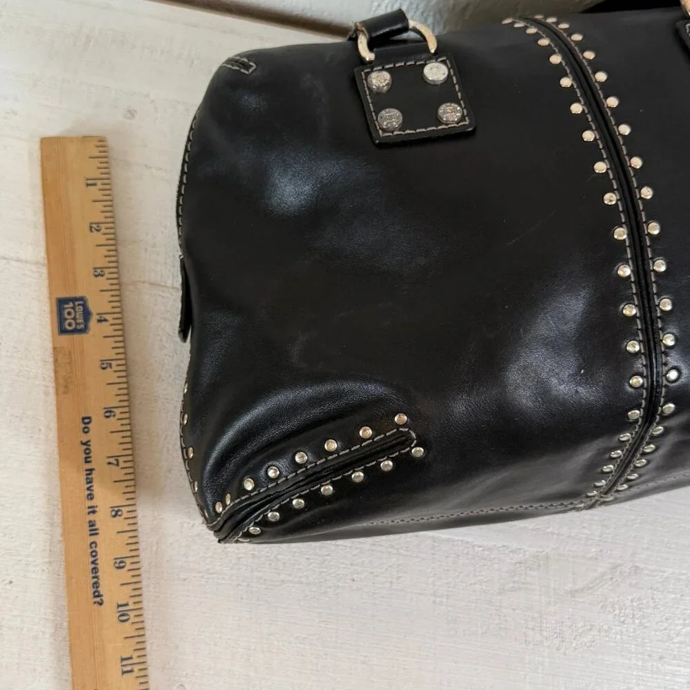 Michael Kors Astor Black Leather Satchel / Top‑Handle Bag Silver Studs